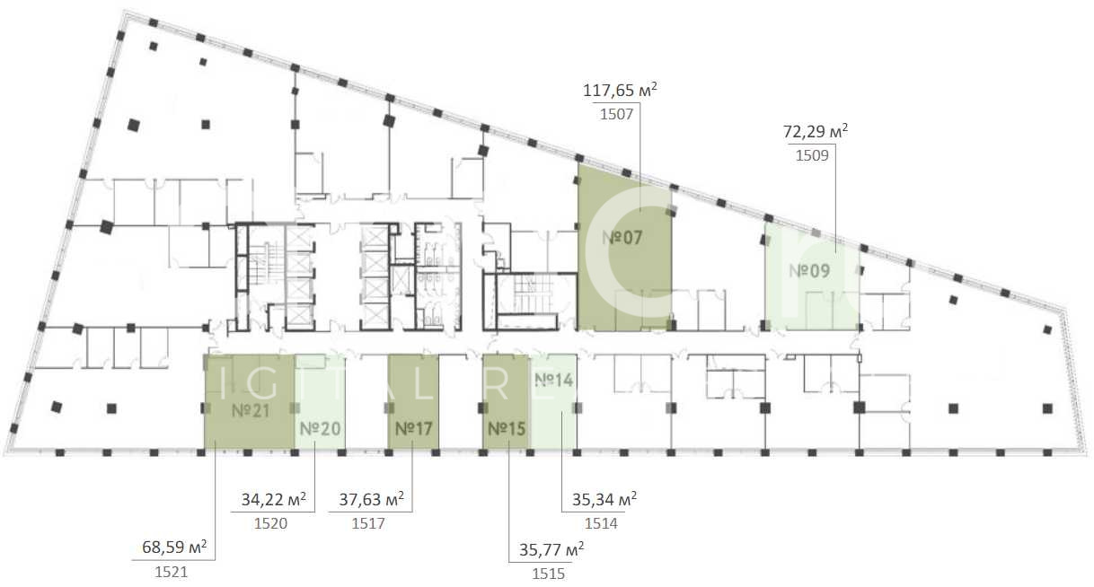 Планировка офиса 35.34-226.39 м², 15 этаж, МФЦ «Plaza Botanica»