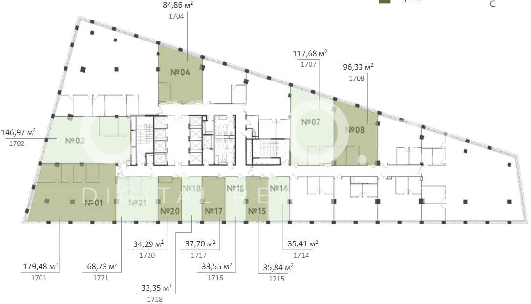 Планировка офиса 33.55-907.48 м², 17 этаж, МФЦ «Plaza Botanica»